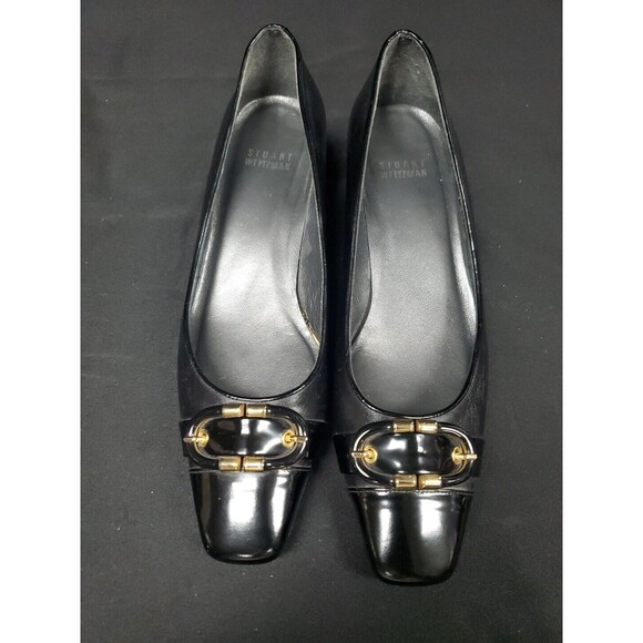 Stuart Weitzman Black Patent Leather Wedge Kitten Heels Slip On Women's 7.5 - Picture 6 of 7